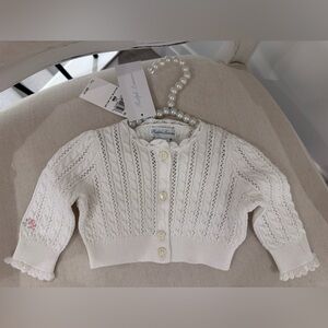 🎀 6 Mth Ralph Lauren Ivory Nantucket Cable Knit Cardigan With Scallop Trim NWT